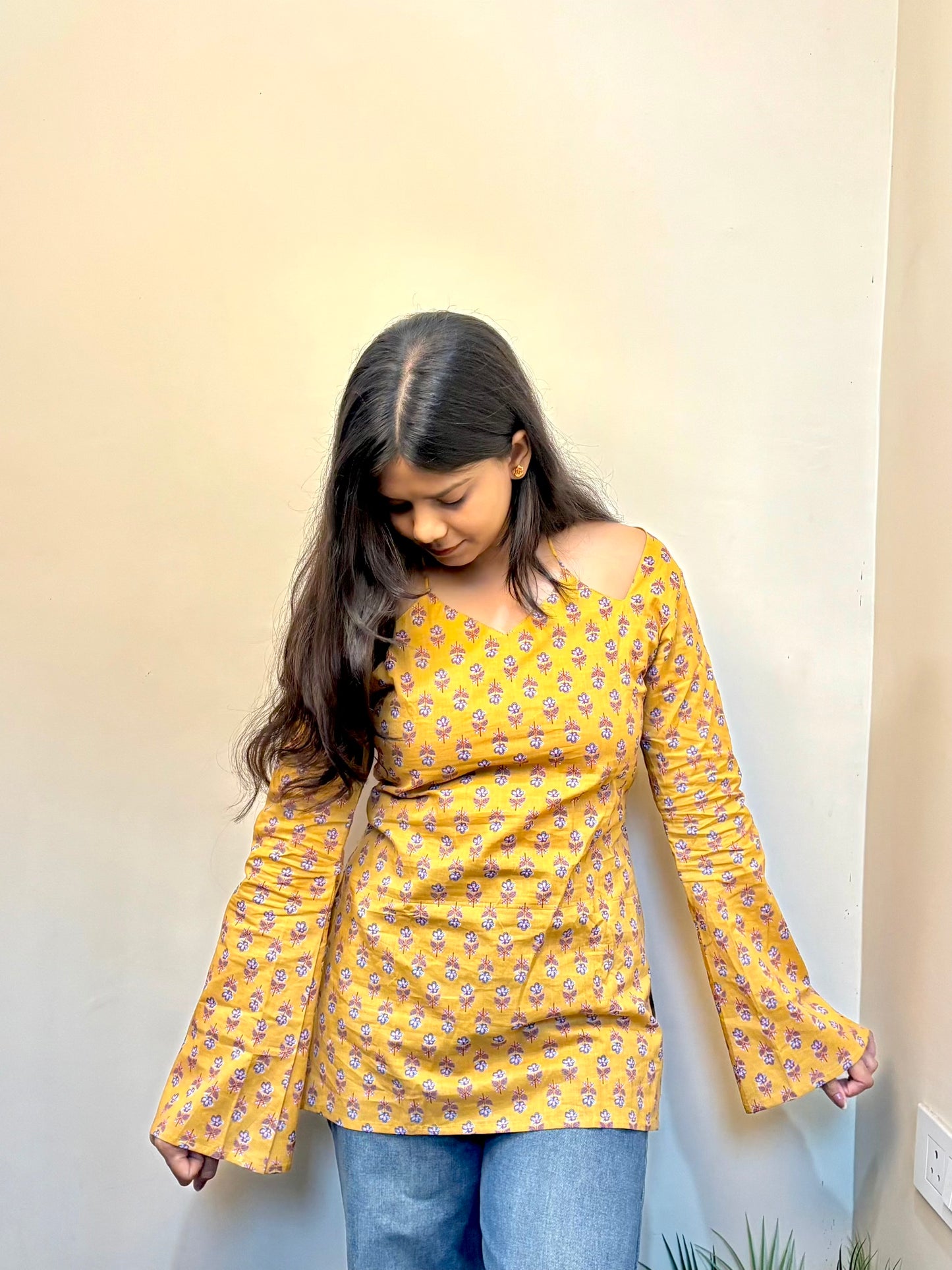 Mustard Yellow Lotus Neck Kurti