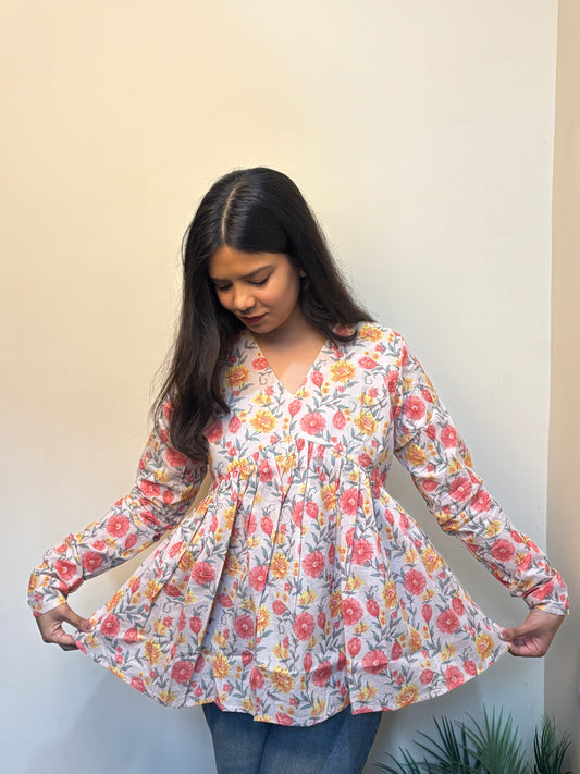 Floral White Short Kurti