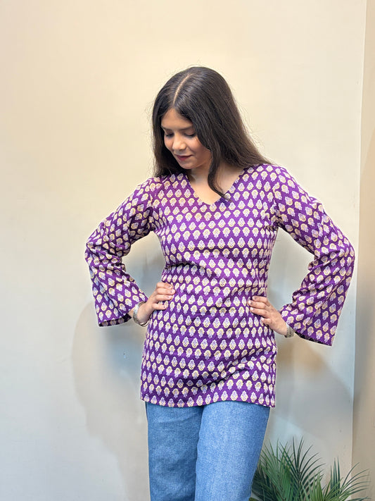 Purple Floral Short Kurti