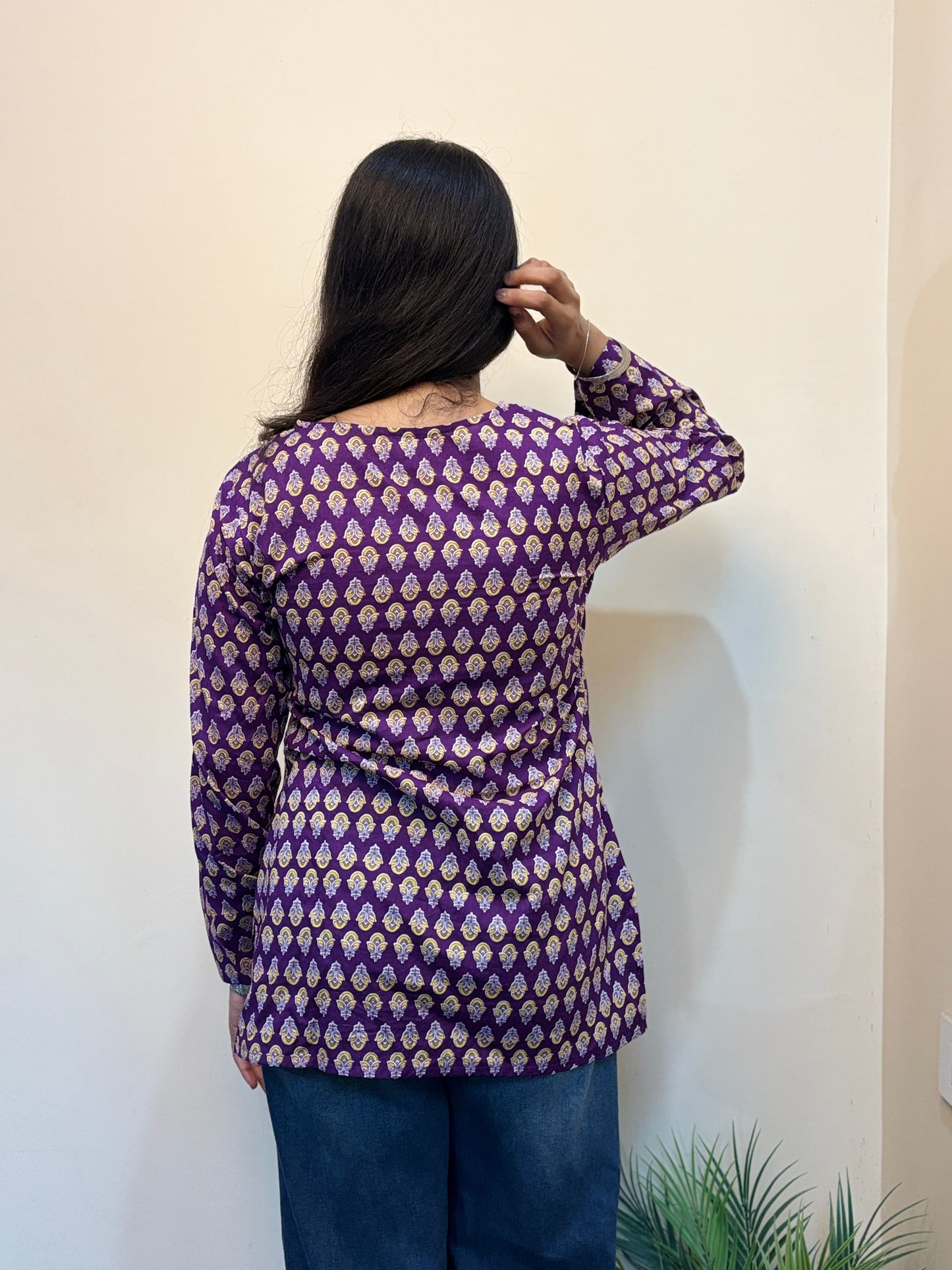 Purple Floral Short Kurti