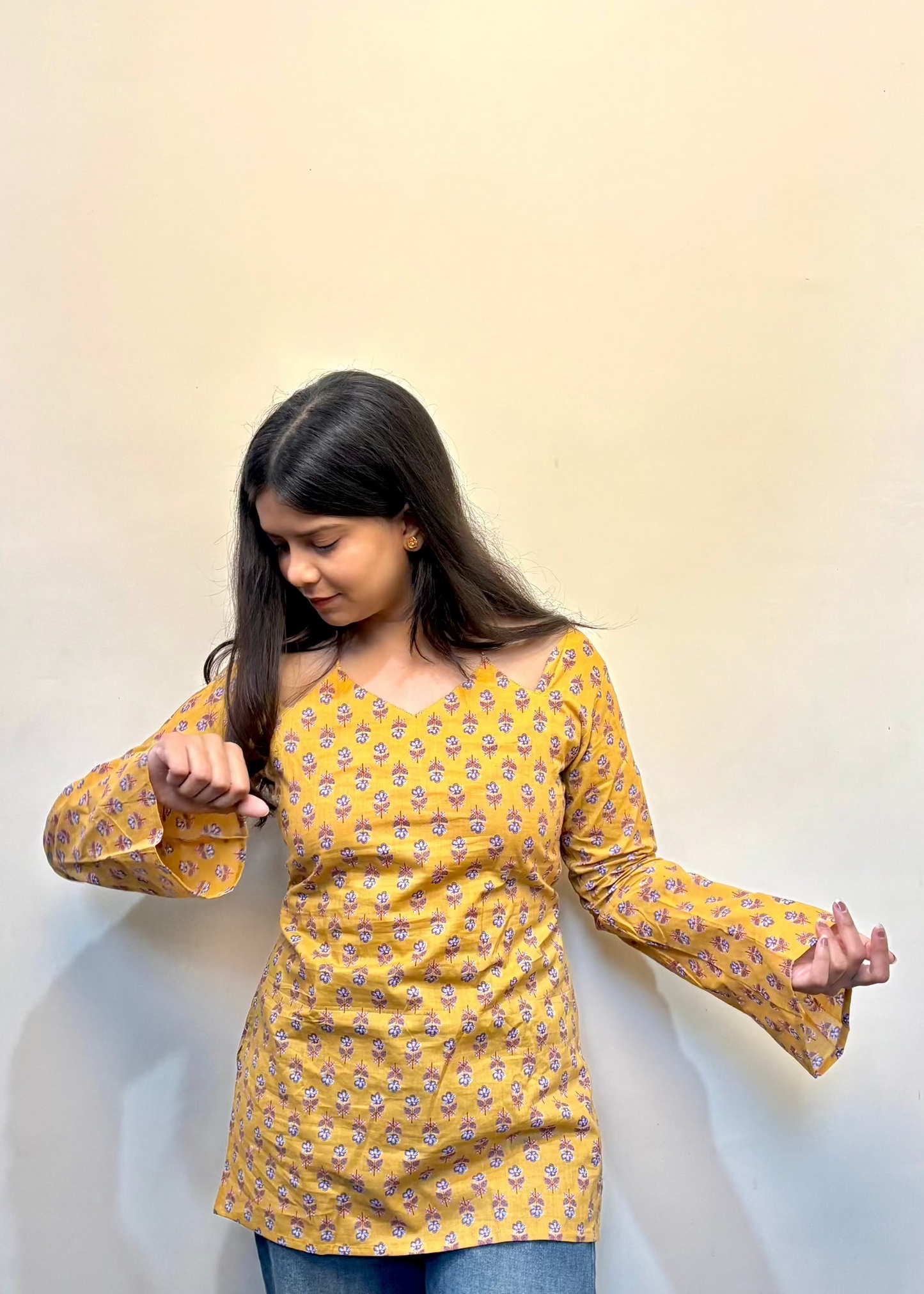 Mustard Yellow Lotus Neck Kurti