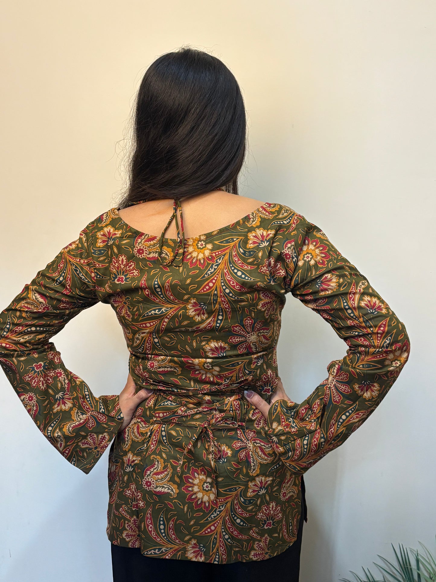 Olive Green Lotus Neck Kurti