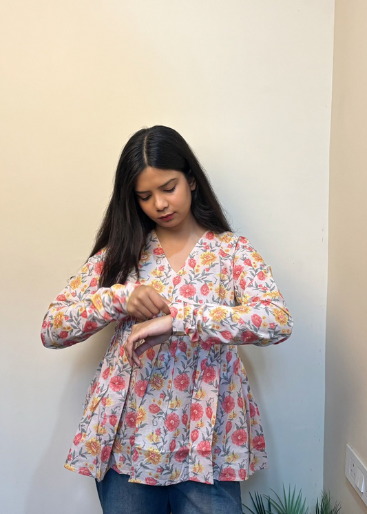 Floral White Short Kurti