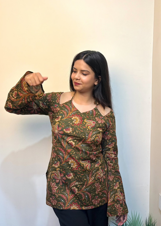 Olive Green Lotus Neck Kurti