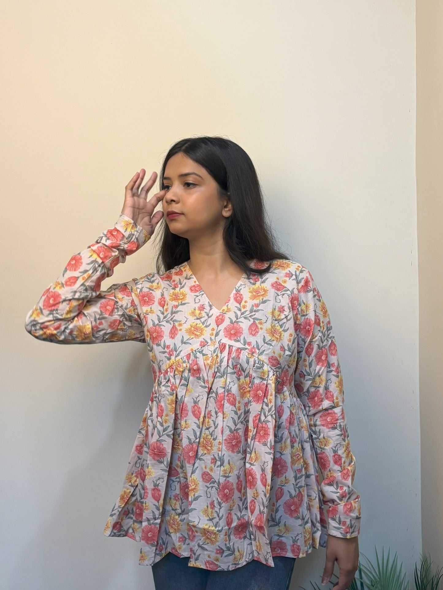 Floral White Short Kurti
