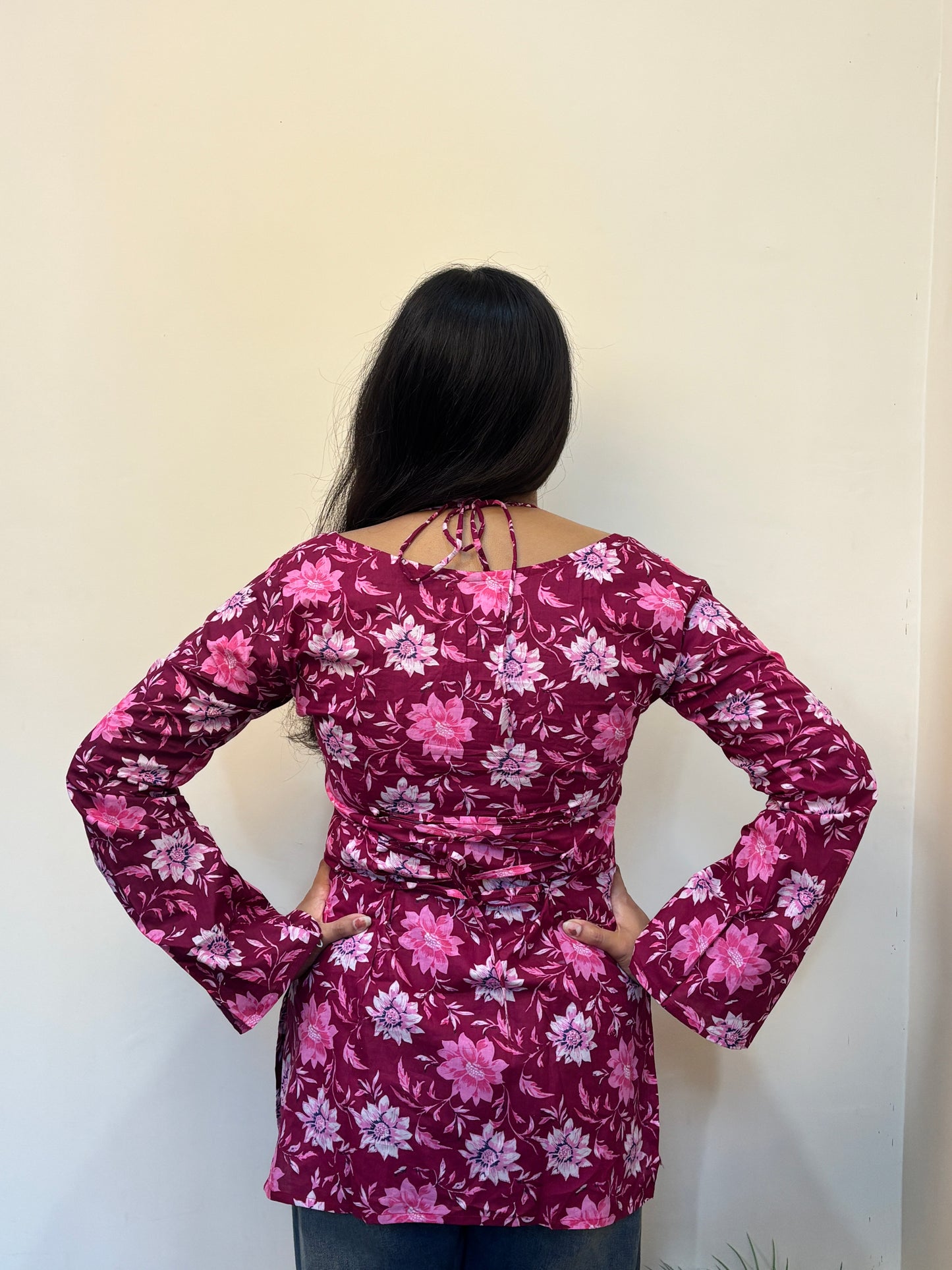 Wine Pink Lotus Neck Short Kurti