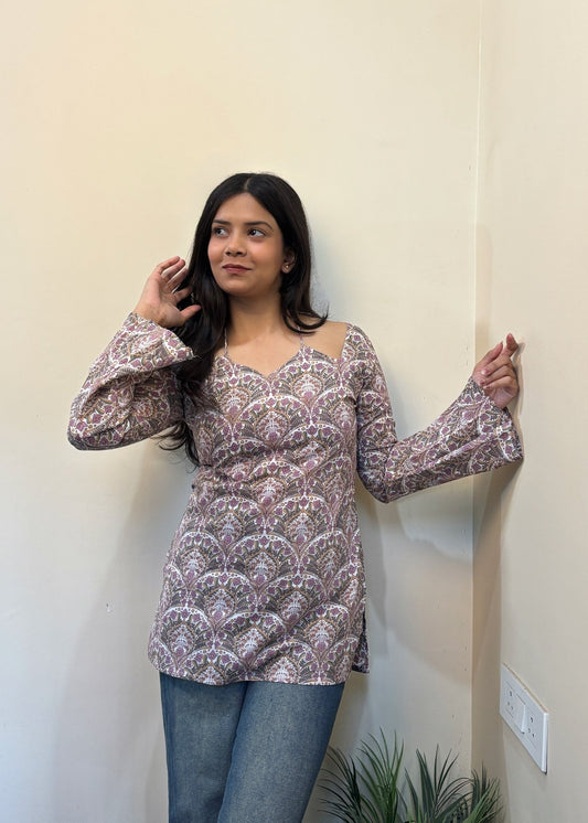 Biege Lotus Neck Kurti