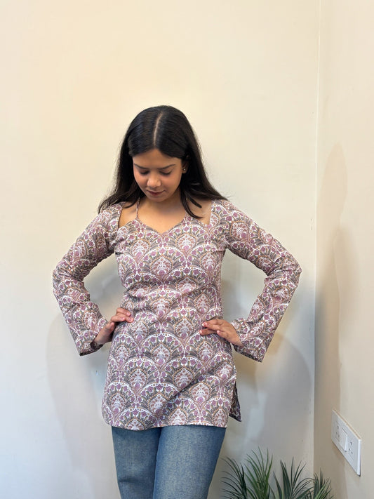 Biege Lotus Neck Kurti