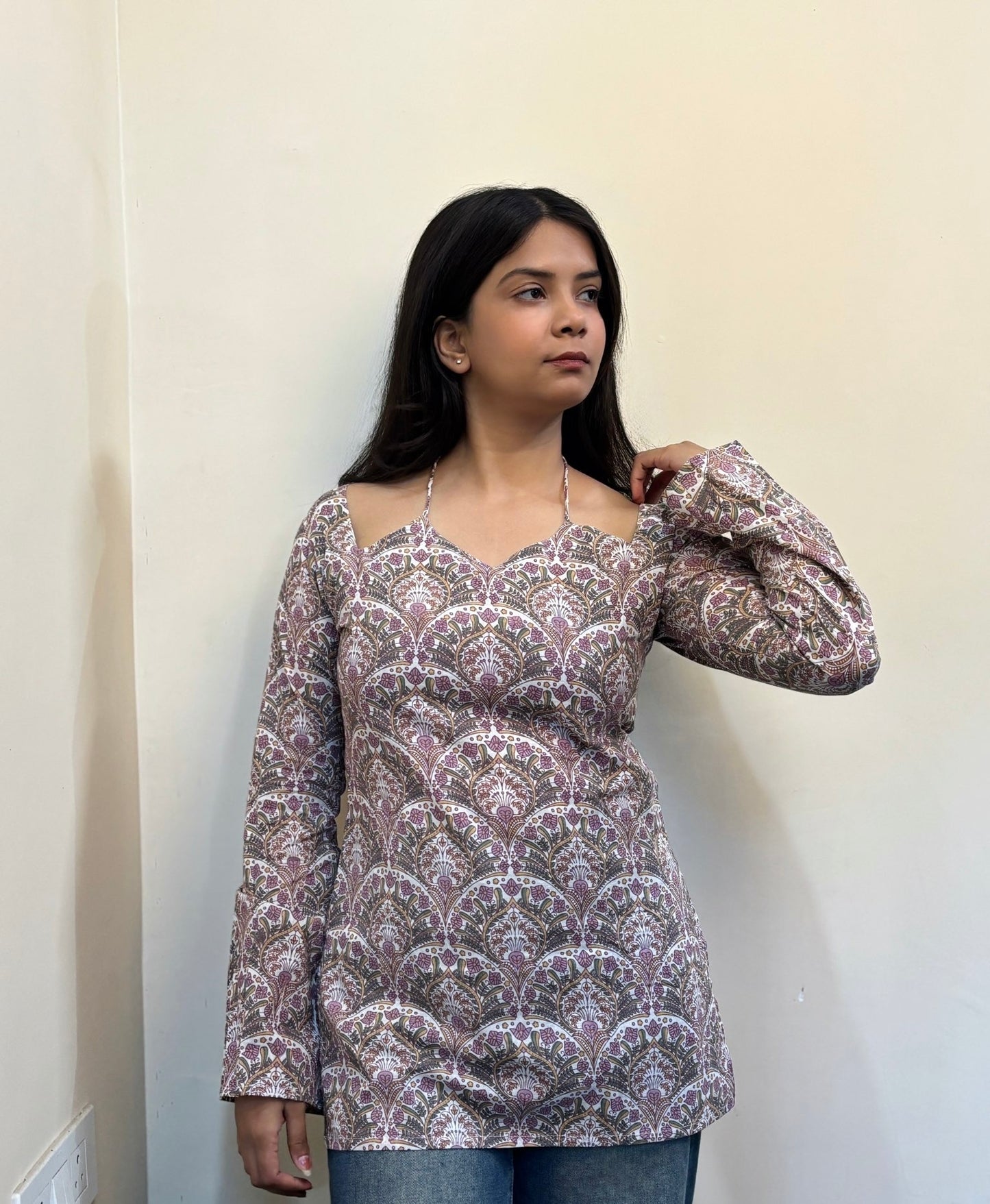 Biege Lotus Neck Kurti