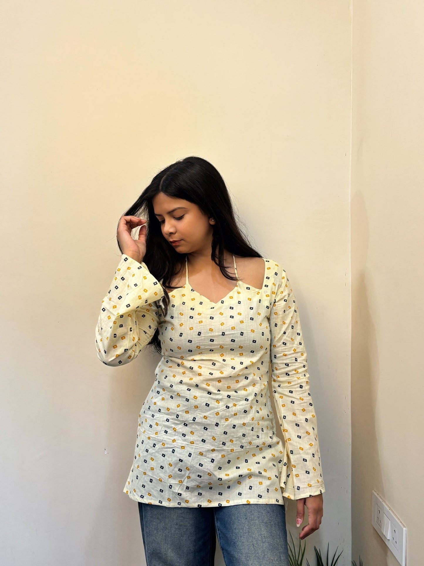 Off-White Lotus Neck Kurti