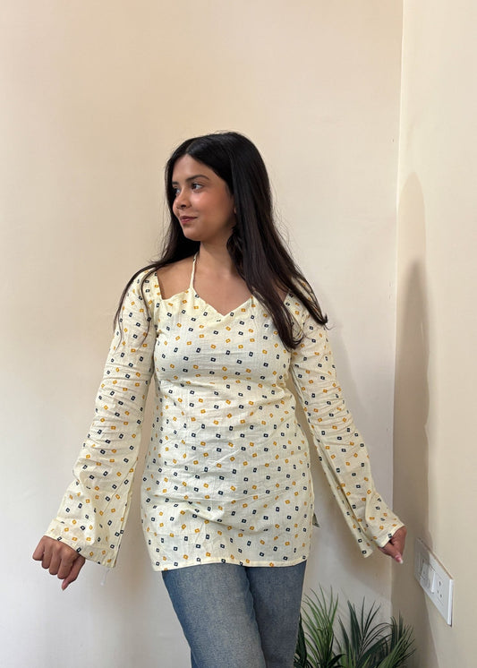 Off-White Lotus Neck Kurti