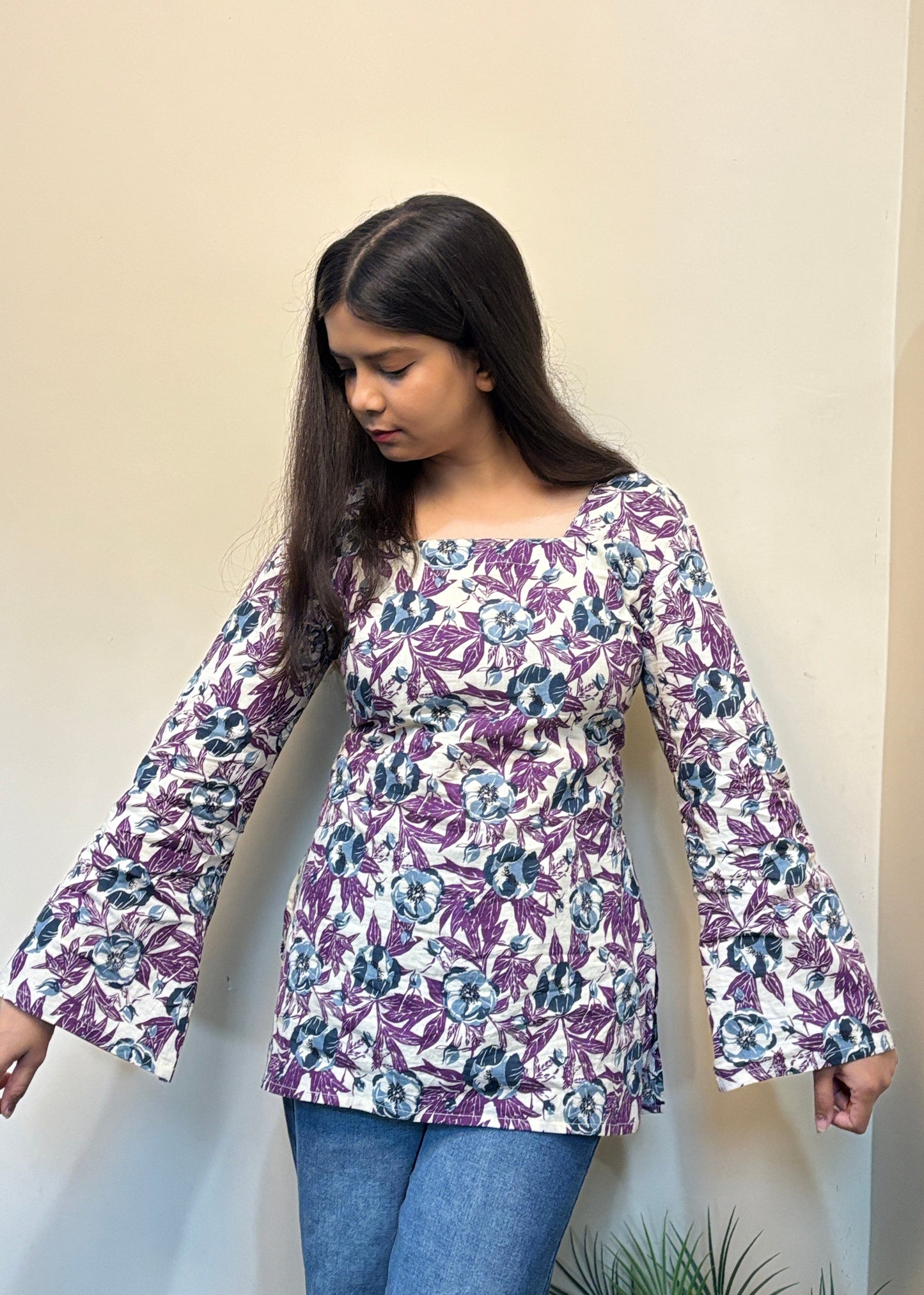 Purple Square Neck Short Kurti