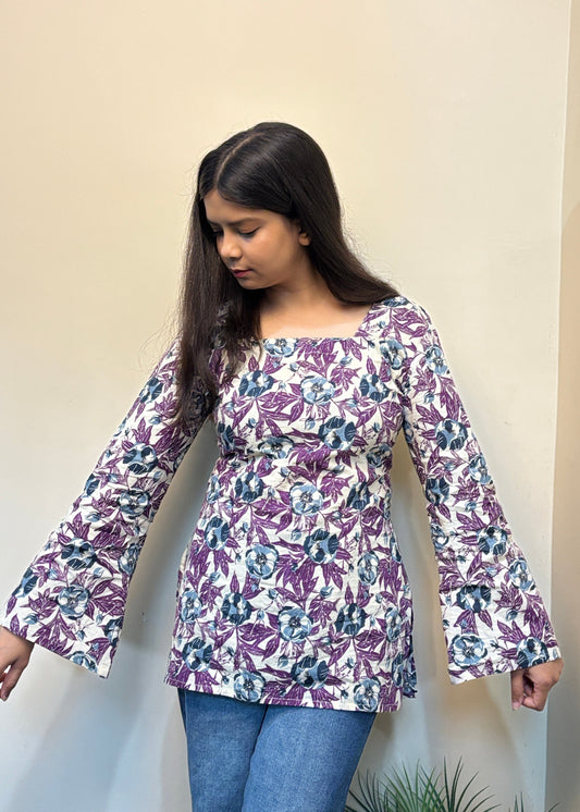 Purple Square Neck Short Kurti