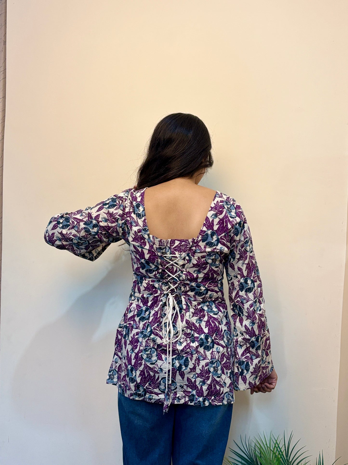 Purple Square Neck Short Kurti