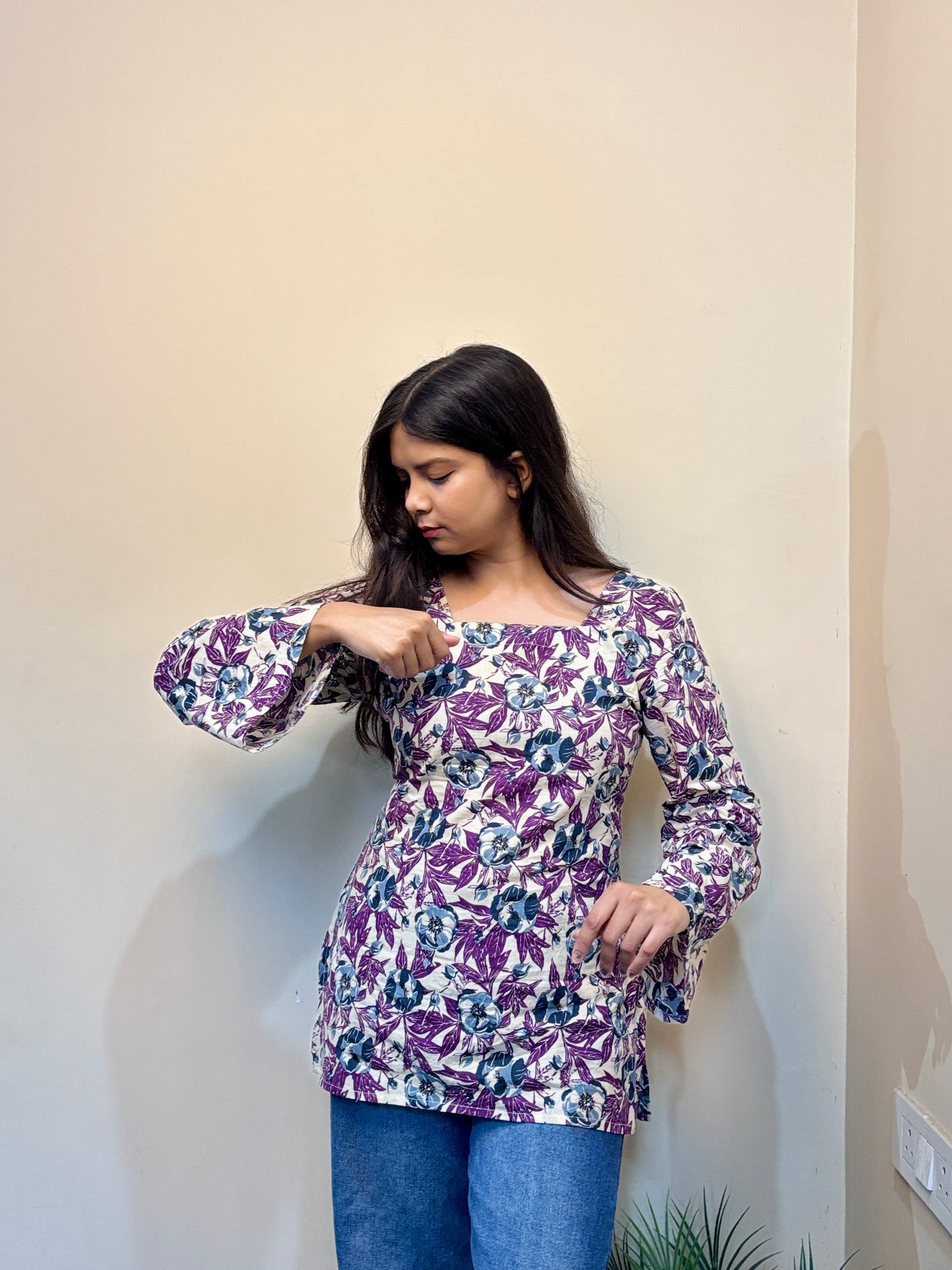 Purple Square Neck Short Kurti