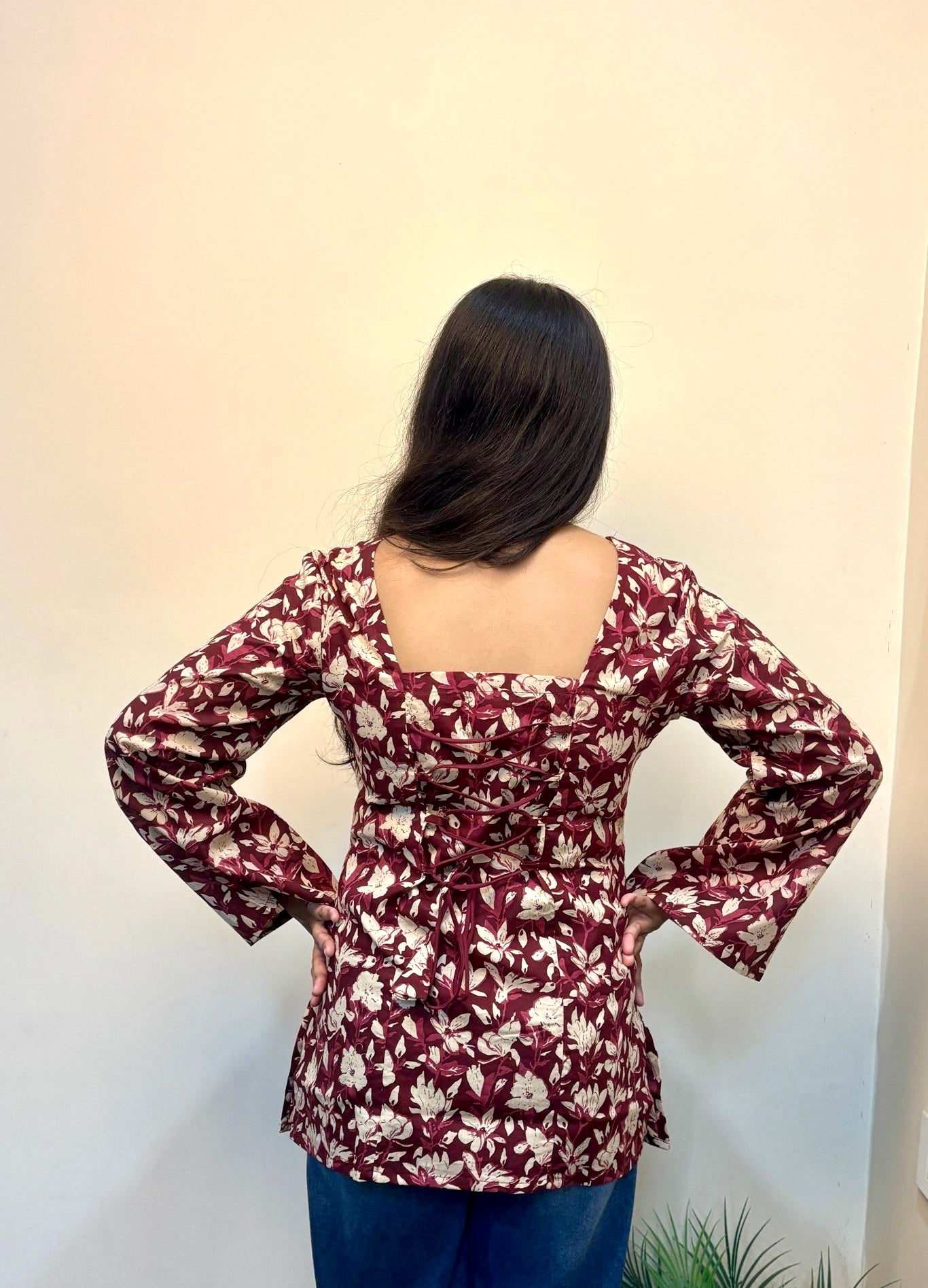 Mahroon Square Neck Short Kurti