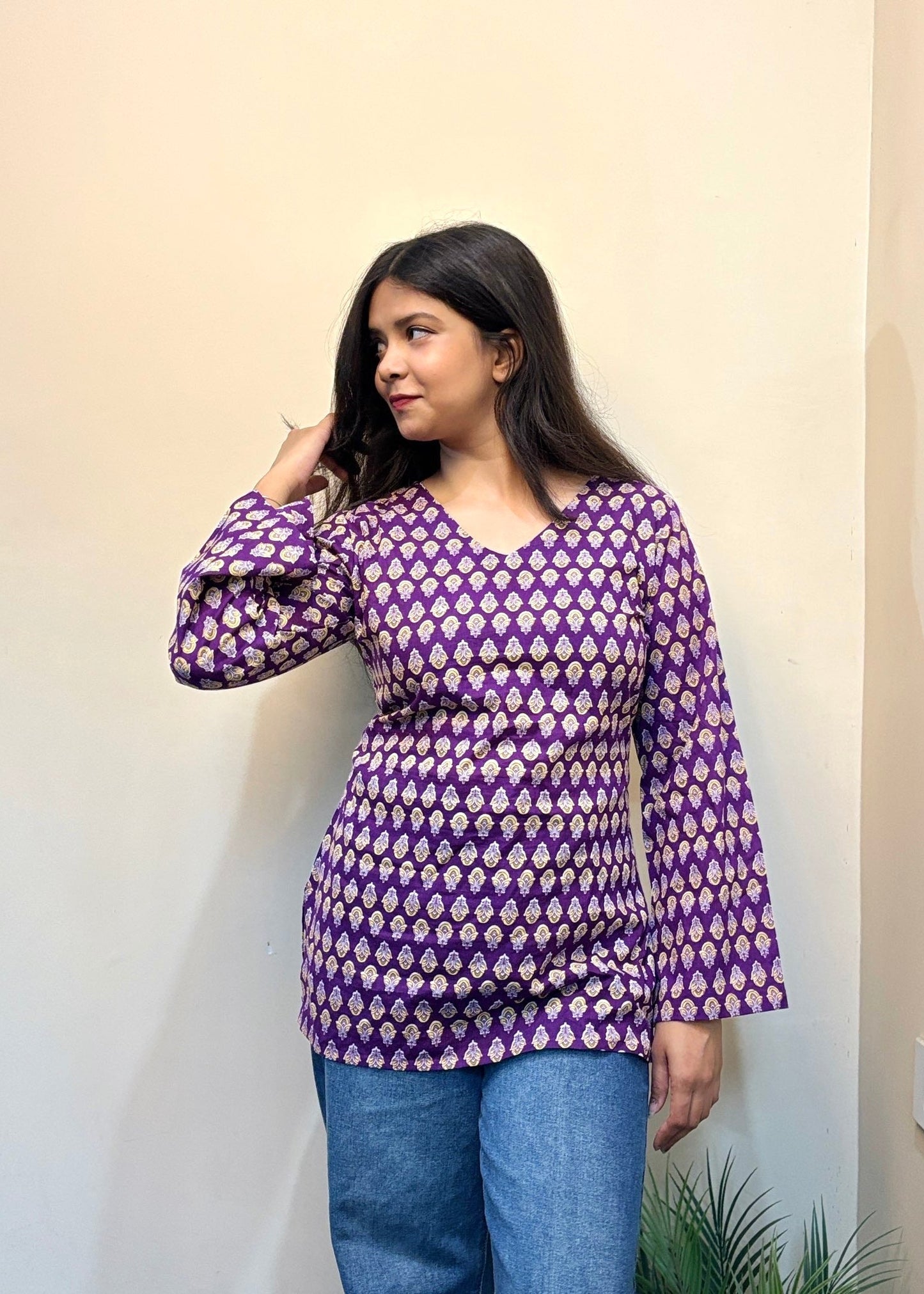 Purple Floral Short Kurti