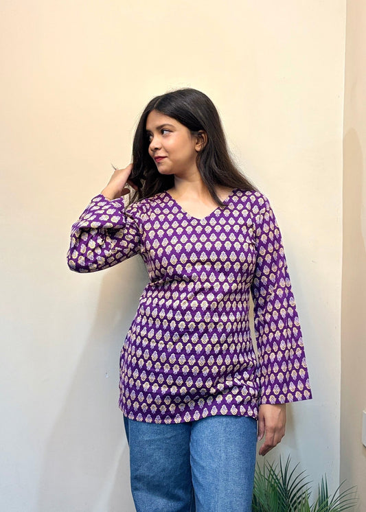 Purple Floral Short Kurti